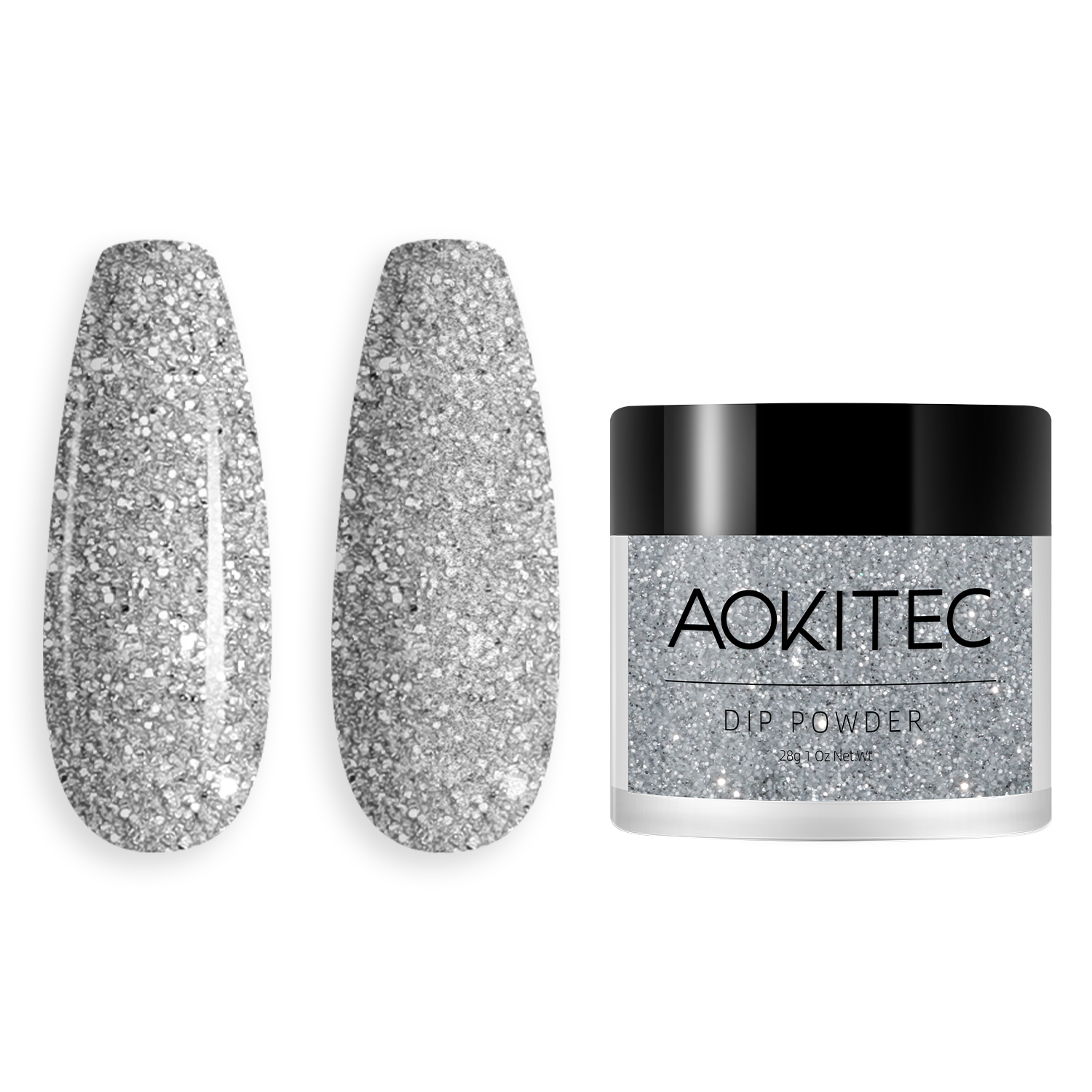 Aokitec 28g Glitter Silver Nail Dip Dipping Powder French Natural Dry Nail Art Powder
